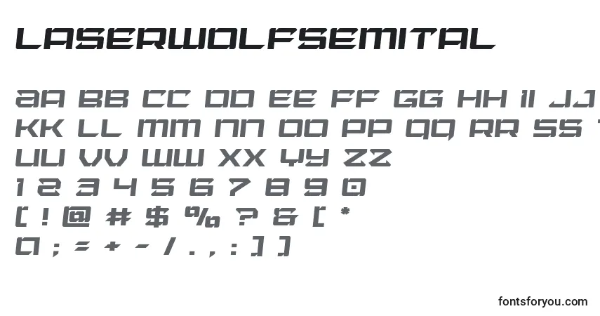 Laserwolfsemital-fontti – aakkoset, numerot, erikoismerkit