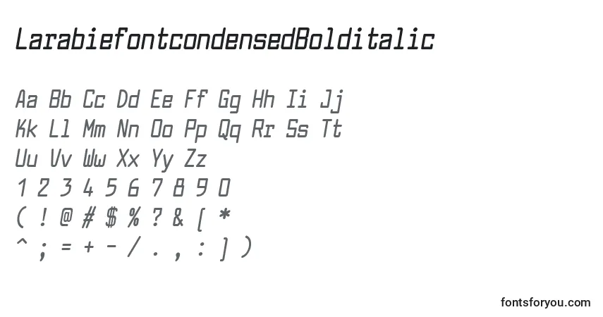 Czcionka LarabiefontcondensedBolditalic – alfabet, cyfry, specjalne znaki