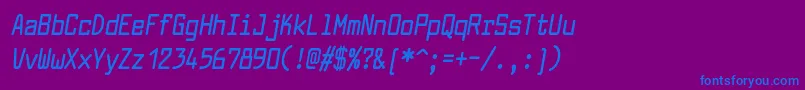 フォントLarabiefontcondensedBolditalic – 紫色の背景に青い文字