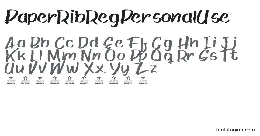 A fonte PaperRibRegPersonalUse – alfabeto, números, caracteres especiais