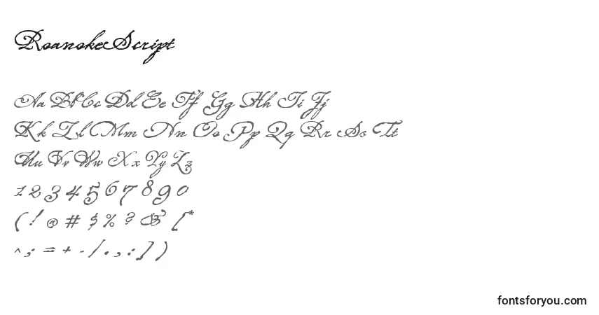 Schriftart RoanokeScript – Alphabet, Zahlen, spezielle Symbole