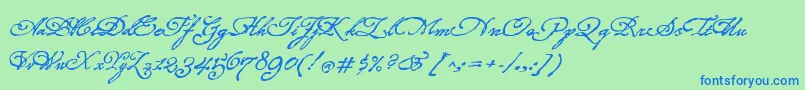 フォントRoanokeScript – 青い文字は緑の背景です。