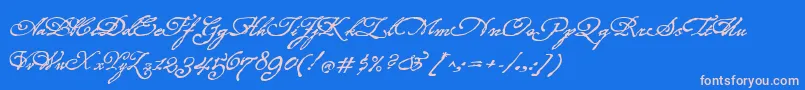 フォントRoanokeScript – ピンクの文字、青い背景