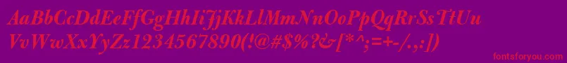 フォントBulmerMtDisplayBolditalic – 紫の背景に赤い文字