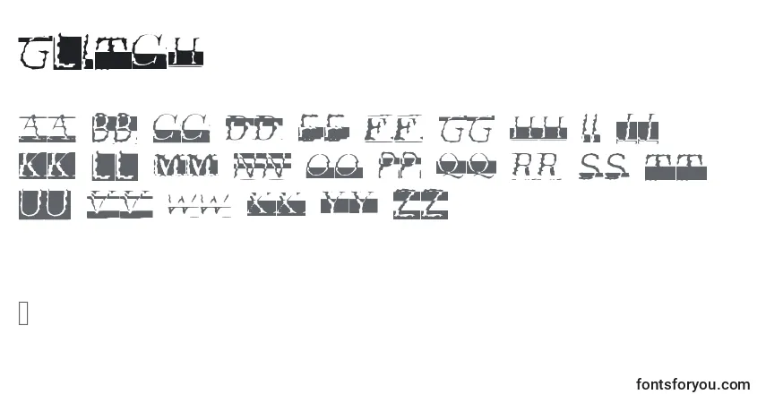 A fonte Glitch – alfabeto, números, caracteres especiais