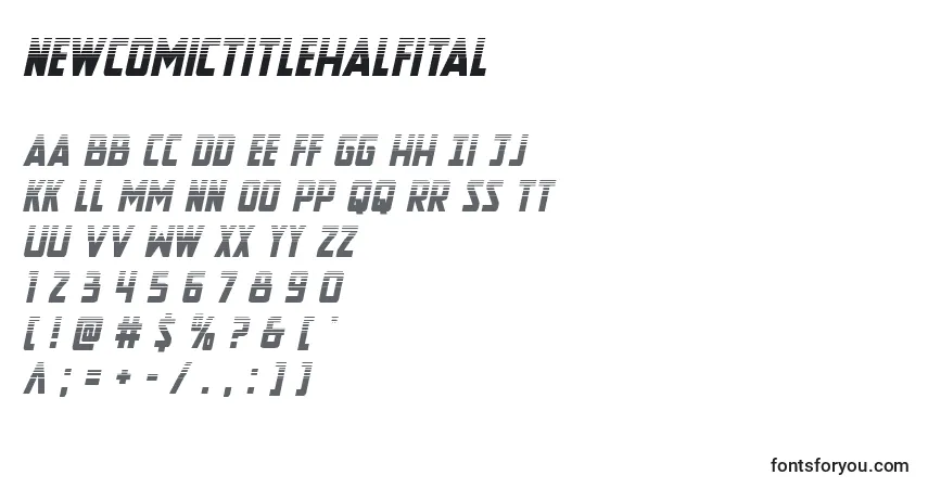 Шрифт Newcomictitlehalfital – алфавит, цифры, специальные символы