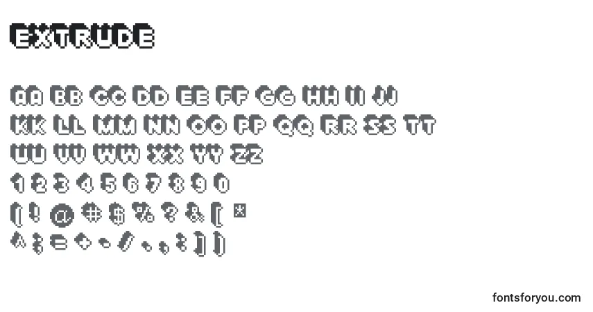 Czcionka Extrude – alfabet, cyfry, specjalne znaki