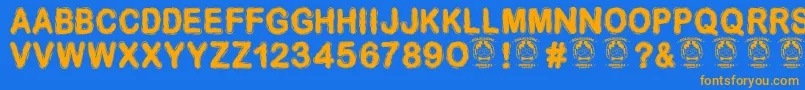 フォントDesminore – オレンジ色の文字が青い背景にあります。