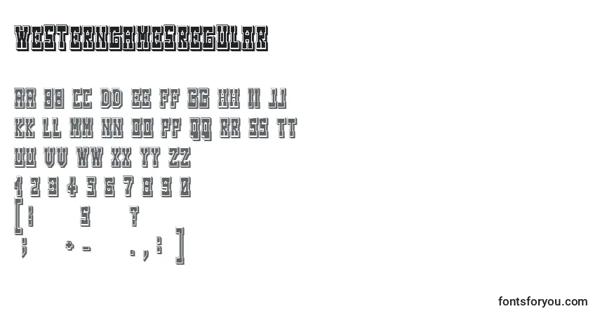 Schriftart WesterngamesRegular – Alphabet, Zahlen, spezielle Symbole