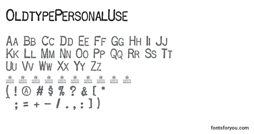 Czcionka OldtypePersonalUse – alfabet, cyfry, specjalne znaki