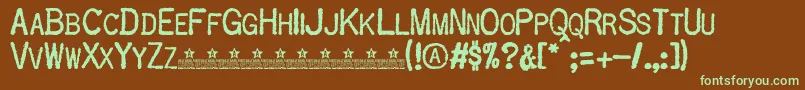 フォントOldtypePersonalUse – 緑色の文字が茶色の背景にあります。