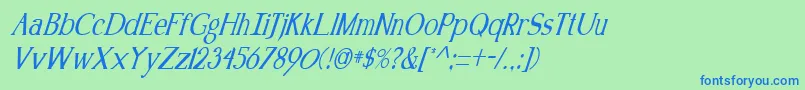 Fonte KennonItalic – fontes azuis em um fundo verde