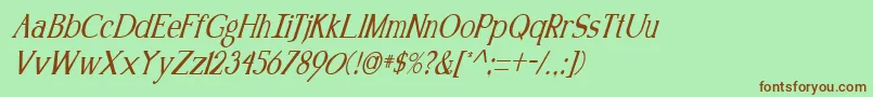 Fonte KennonItalic – fontes marrons em um fundo verde