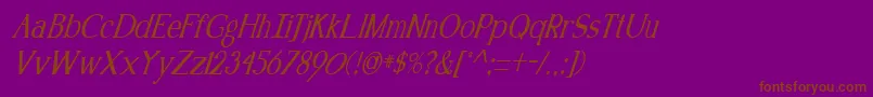 Fonte KennonItalic – fontes marrons em um fundo roxo