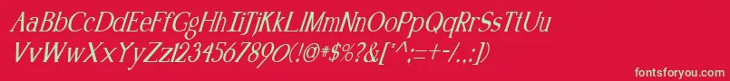 Fonte KennonItalic – fontes verdes em um fundo vermelho