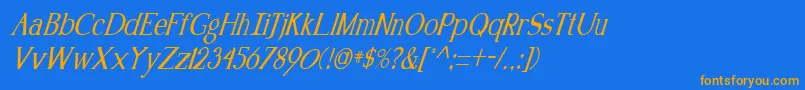 Fonte KennonItalic – fontes laranjas em um fundo azul