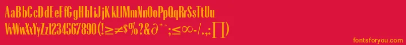 RadiusRegularDb-Schriftart – Orangefarbene Schriften auf rotem Hintergrund