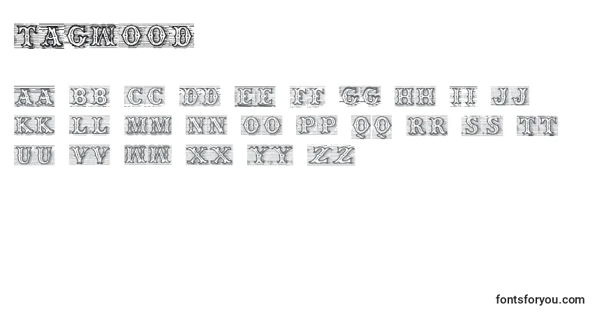 Czcionka Tagwood – alfabet, cyfry, specjalne znaki
