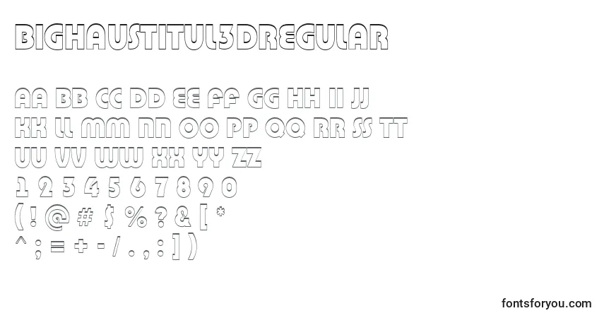 Czcionka Bighaustitul3DRegular – alfabet, cyfry, specjalne znaki