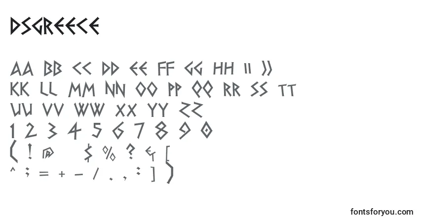 Czcionka Dsgreece – alfabet, cyfry, specjalne znaki