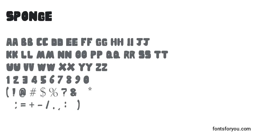 Czcionka Sponge – alfabet, cyfry, specjalne znaki