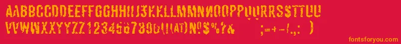 DerivatNo2-Schriftart – Orangefarbene Schriften auf rotem Hintergrund
