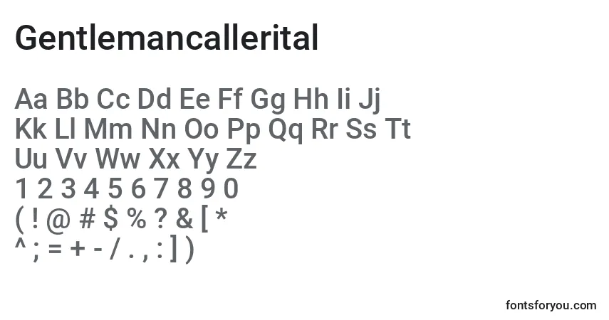 Czcionka Gentlemancallerital – alfabet, cyfry, specjalne znaki