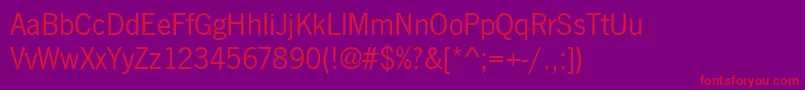 Newsgott-fontti – punaiset fontit violetilla taustalla