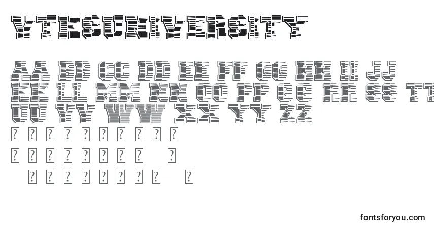 Schriftart VtksUniversity – Alphabet, Zahlen, spezielle Symbole