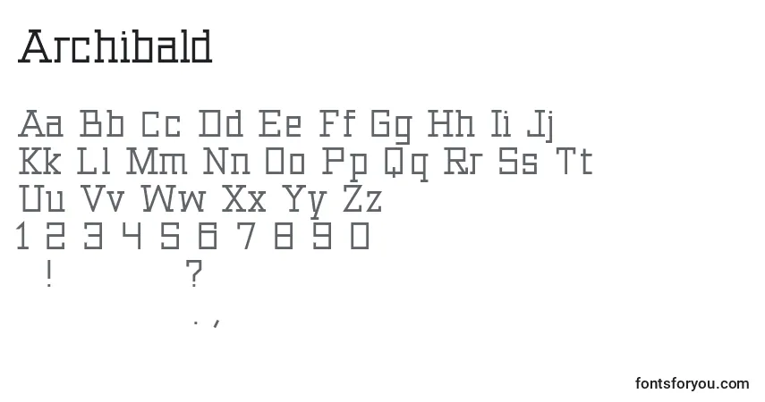 Czcionka Archibald – alfabet, cyfry, specjalne znaki