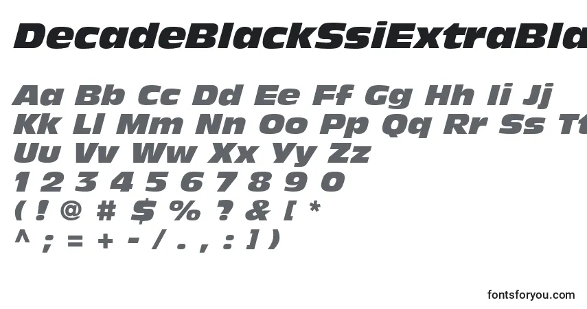 A fonte DecadeBlackSsiExtraBlackItalic – alfabeto, números, caracteres especiais