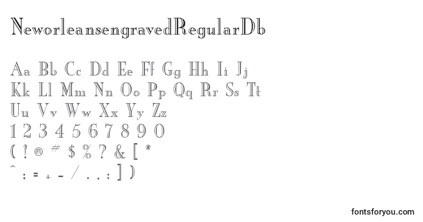 Czcionka NeworleansengravedRegularDb – alfabet, cyfry, specjalne znaki
