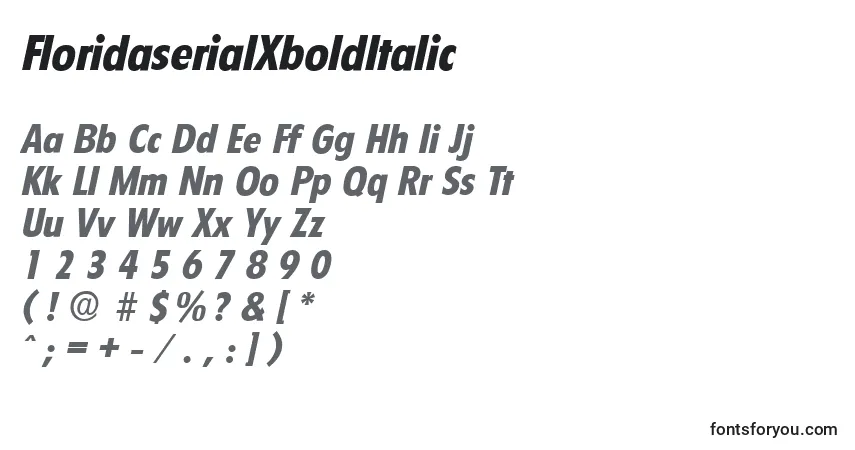 A fonte FloridaserialXboldItalic – alfabeto, números, caracteres especiais
