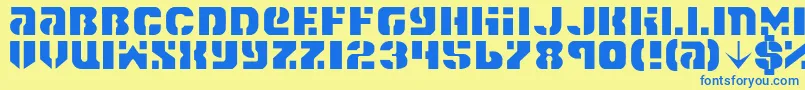 フォントSpacec5l – 青い文字が黄色の背景にあります。