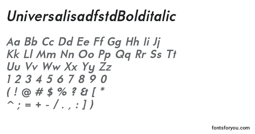 Czcionka UniversalisadfstdBolditalic – alfabet, cyfry, specjalne znaki