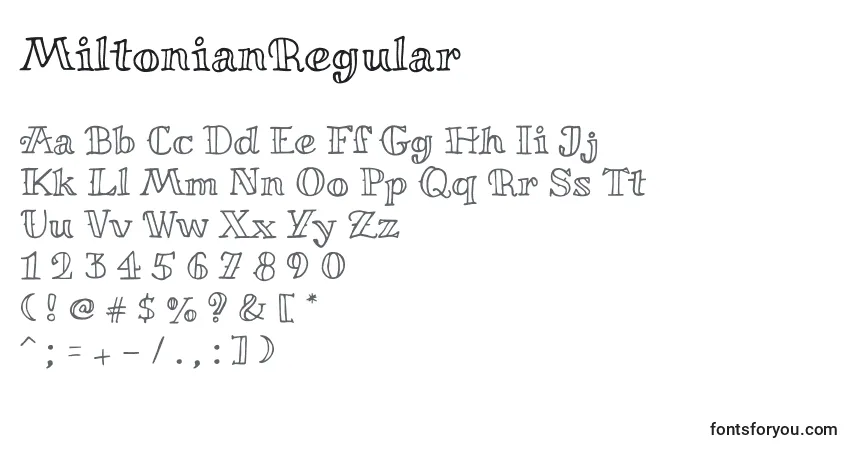 Schriftart MiltonianRegular – Alphabet, Zahlen, spezielle Symbole