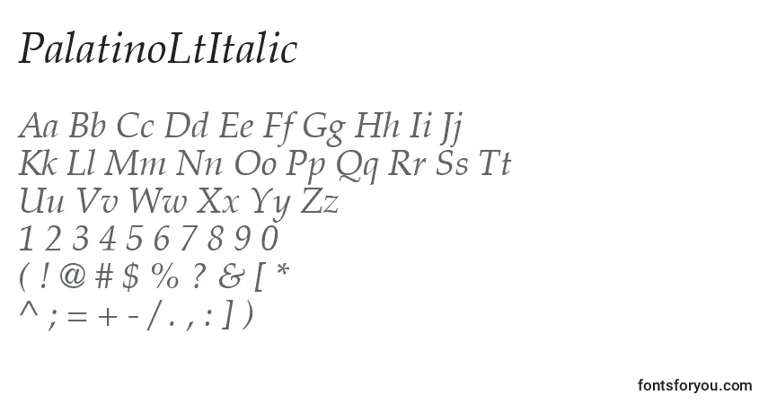 Шрифт PalatinoLtItalic – алфавит, цифры, специальные символы