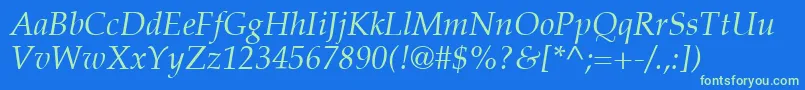 PalatinoLtItalic Font – Green Fonts on Blue Background