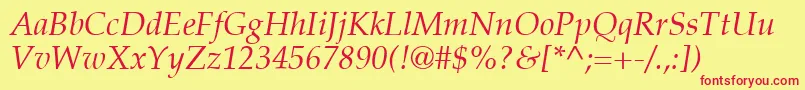 PalatinoLtItalic Font – Red Fonts on Yellow Background