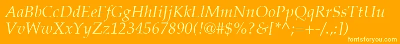PalatinoLtItalic-Schriftart – Gelbe Schriften auf orangefarbenem Hintergrund
