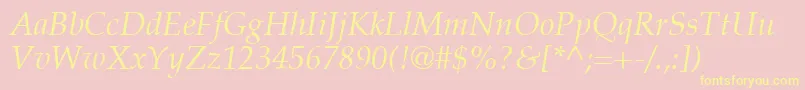 PalatinoLtItalic-Schriftart – Gelbe Schriften auf rosa Hintergrund