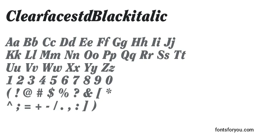 Шрифт ClearfacestdBlackitalic – алфавит, цифры, специальные символы