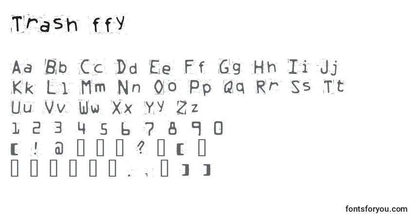 A fonte Trash ffy – alfabeto, números, caracteres especiais