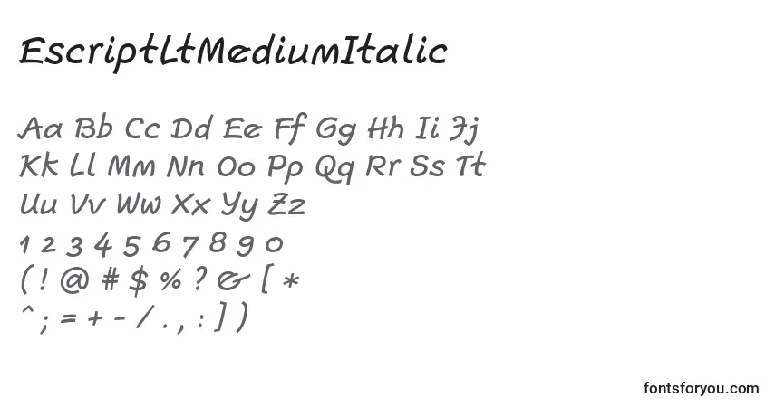 A fonte EscriptLtMediumItalic – alfabeto, números, caracteres especiais