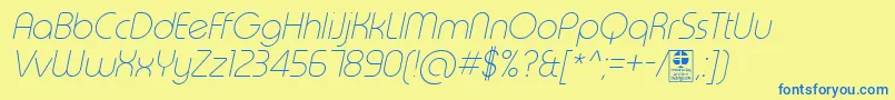 TypoRoundThinItalicDemo Font – Blue Fonts on Yellow Background
