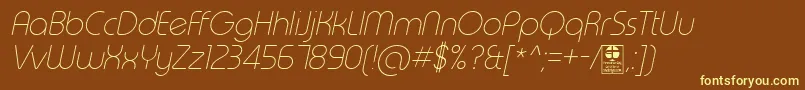 TypoRoundThinItalicDemo-Schriftart – Gelbe Schriften auf braunem Hintergrund