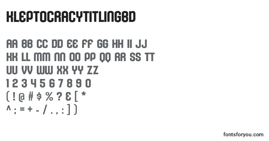A fonte KleptocracyTitlingBd – alfabeto, números, caracteres especiais