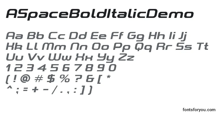 Schriftart ASpaceBoldItalicDemo – Alphabet, Zahlen, spezielle Symbole