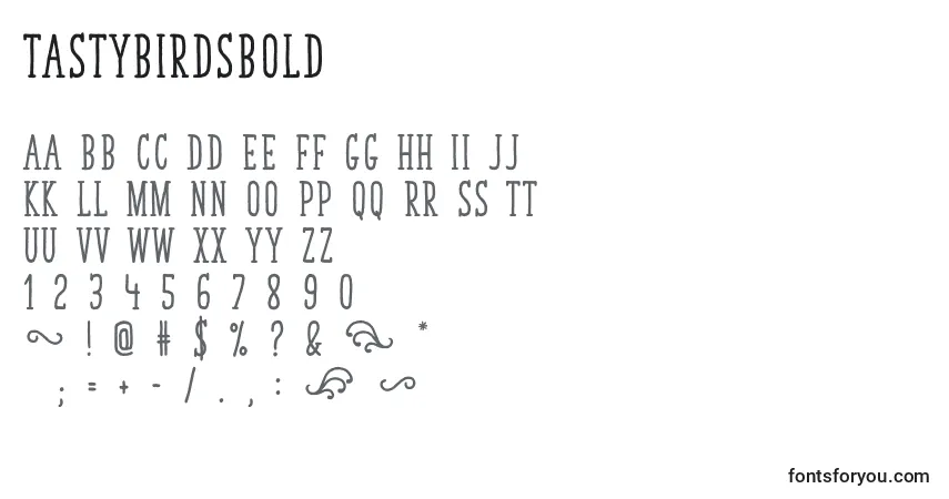 Czcionka TastyBirdsBold – alfabet, cyfry, specjalne znaki