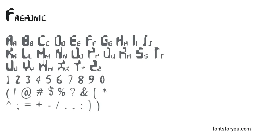 Czcionka Faeronic – alfabet, cyfry, specjalne znaki
